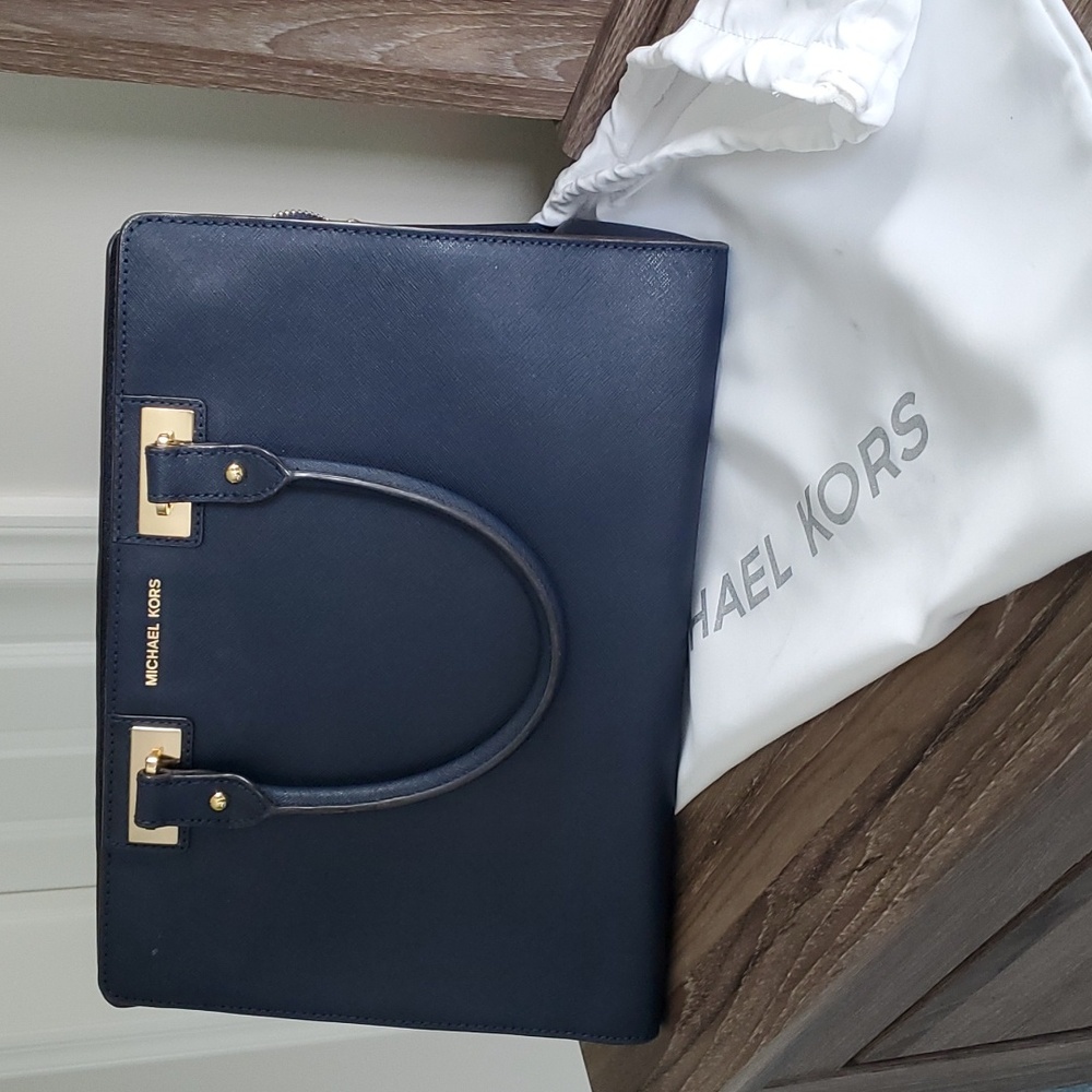 Navy leather Michael Kors bag 13 x 9"